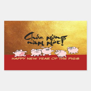 5 Funny Cartoon Comics Vietnamees varkensjaar 2019 Rechthoekige Sticker