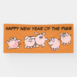 5 Funny Cartoon Pig Year 2019 kiest kleurenbanner Spandoek