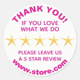 5 Gouden Sterren Positieve Review Ronde Sticker