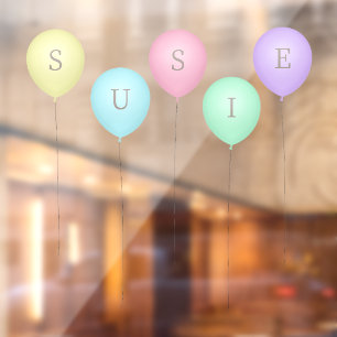 5 Helderkleurige ballonnen met aangepaste letters Raamsticker