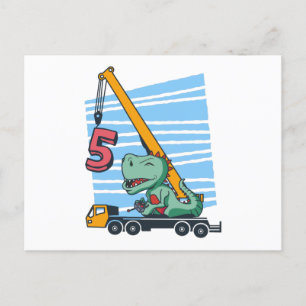 5 jaar 5e verjaardag Mobiele kraan Dinosaurus Briefkaart