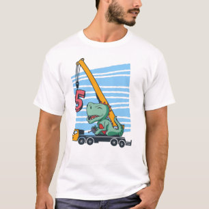 5 jaar 5e verjaardag Mobiele Kraan Dinosaurus T-shirt