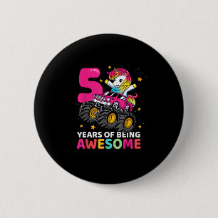 5 Jaar Oud Eenhoorn Riding Monster Truck 5e Geboor Ronde Button 5,7 Cm