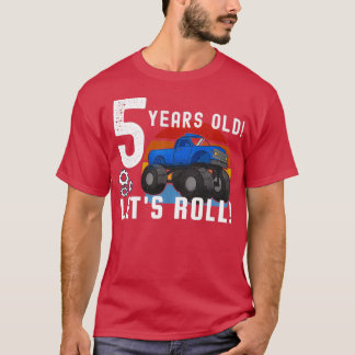 5 jaar oud Lets Roll Blue Monster Truck T-shirt