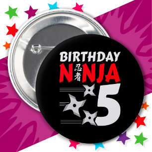 5 Jaar Oud Ninja Party Sterren Kinder 5e Verjaarda Ronde Button 5,7 Cm