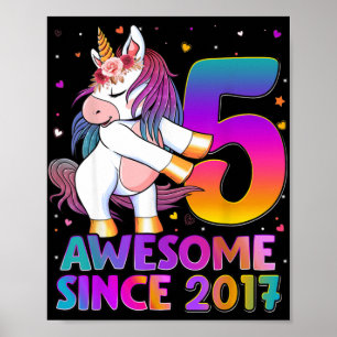 5 jaar oud Unicorn Flossing 5th Birthday Girl Uni Poster