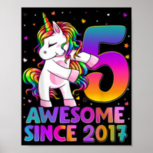 5 jaar oud Unicorn Flossing 5th Birthday Girl Uni Poster