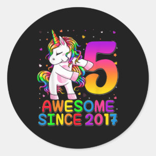 5 jaar oud Unicorn Flossing 5th Birthday Girl Uni Ronde Sticker
