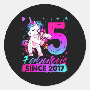 5 jaar oud Unicorn Flossing 5th Birthday Girl Uni Ronde Sticker