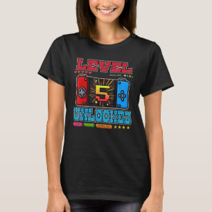 5 jaar oud video gamer geboortenniveau ontgrendeld t-shirt