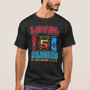 5 jaar oud video gamer geboortenniveau ontgrendeld t-shirt