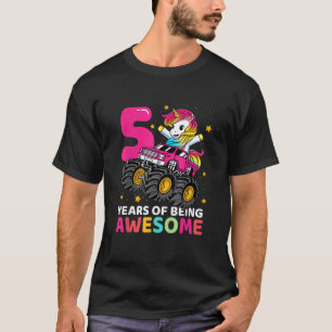 5 Jaar Oude Eenhoorn Rijdt op Monstertruck 5e Verj T-shirt