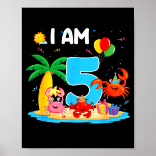 5 jaar oude krab liefhebber 5de krab thema strand poster