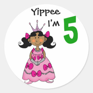 5 jaar oude prinses (zwart haar) ronde sticker