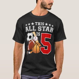 5 Jaar Oude Sportster Verjaardagsfeestje Alle Spor T-shirt