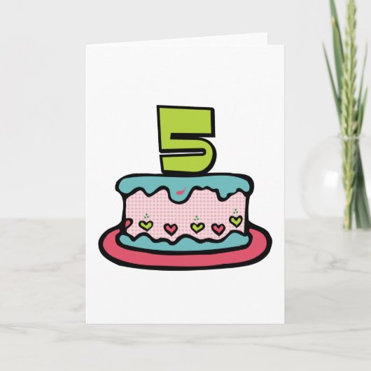5 jaar oude verjaardagsCake Kaart (Voorkant)