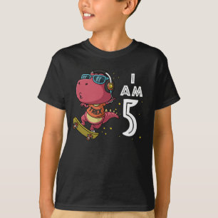 5 jaar Skateboard Trex dinosaur 5 jaar oud T-shirt