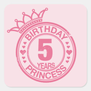 5 jaar - Verjaardag Prinses - roze Vierkante Sticker