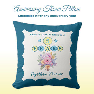 5-jarig jubileum: Gerbera Bloemen Blauw Kussen