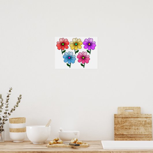 5 kleuren bloemen ontwerp poster (Keuken)