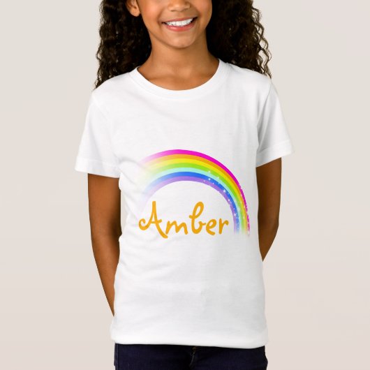 5 letternaam regenboog amber meisjes top (Voorkant)