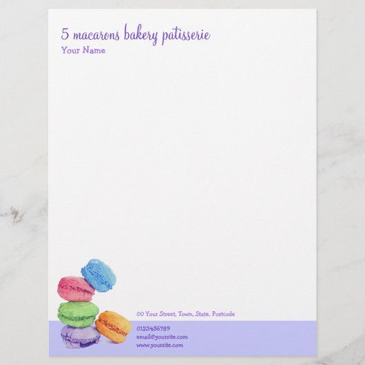 5 Macarons Bakery Letterhead Persoonlijk Briefhoofd (Voorkant)
