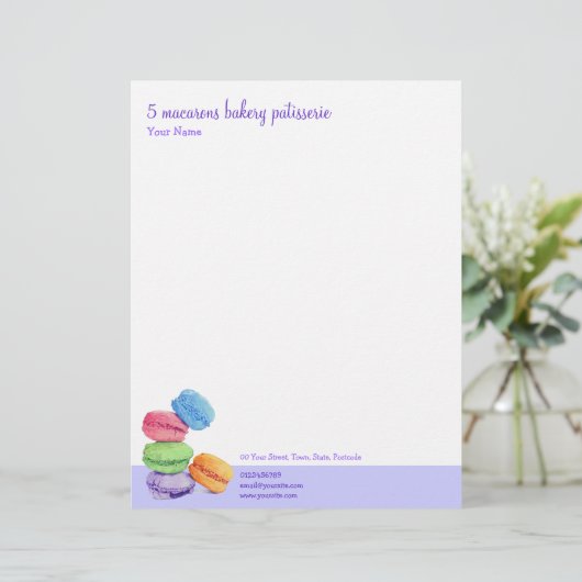 5 Macarons Bakery Letterhead Persoonlijk Briefhoofd (Staand voorkant)