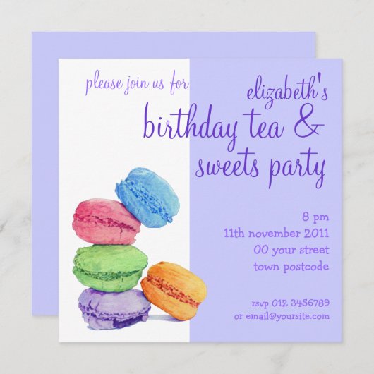 5 Macarons Invitation d'anniversaire (Devant / Derrière)