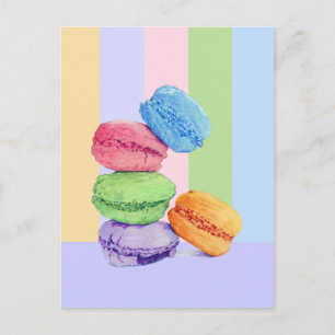 5 Macarons rayures Carte postale
