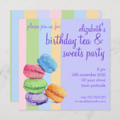 5 Macarons stripes Birthday Invitation Kaart (Voorkant / Achterkant)