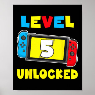 5 Ontgrendeld 5e Verjaardag Shirt Video Game 5 Jaa Poster