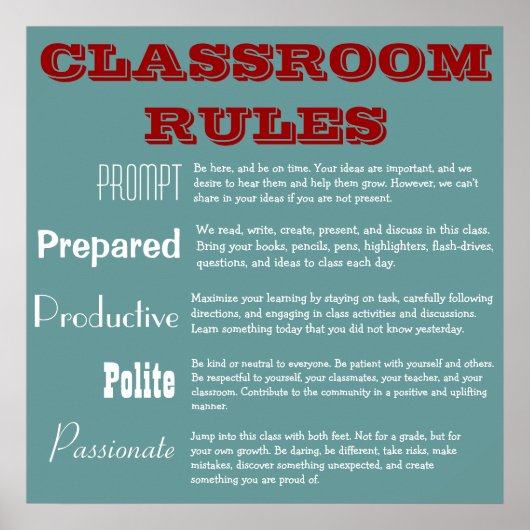 5 P Classroom Rules Poster (Voorkant)