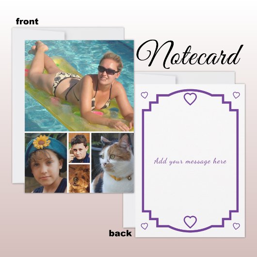 5 photo add message purple text flat note card bedankkaart