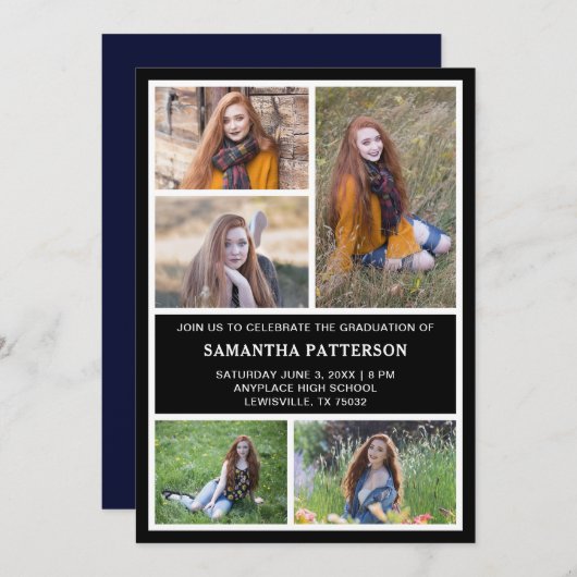 5 Photo Collage Blue & White 2023 Graduation Kaart (Voorkant / Achterkant)