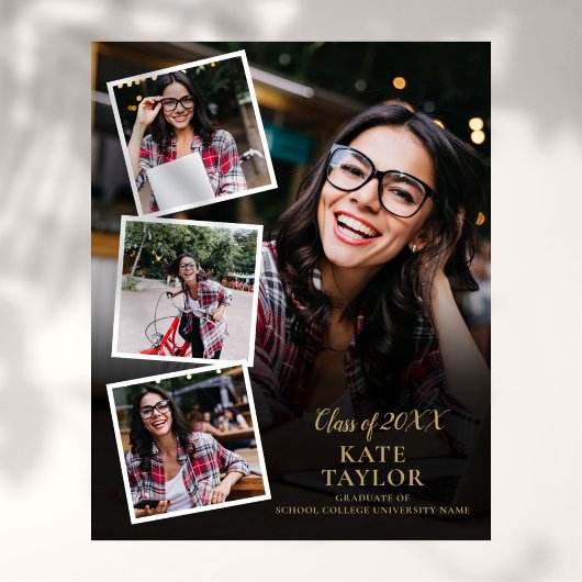5 Photo Collage Gold Graduation Poster