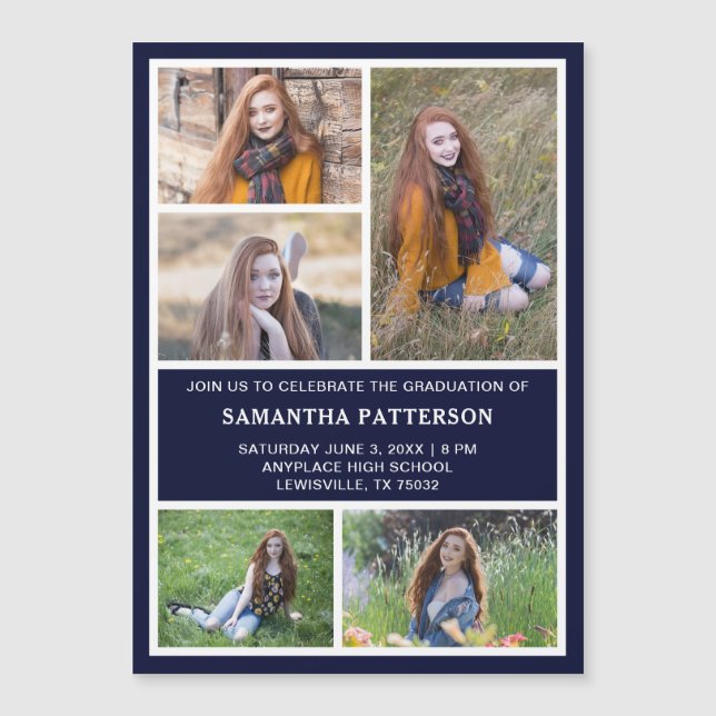 5 Photo Collage Invitation Carte magnétique (Devant)