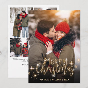 5 PHOTO Merry Kerstmis Gold Sparkle Greep Feestdagenkaart