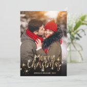 5 PHOTO Merry Kerstmis Gold Sparkle Greep Feestdagenkaart (Staand voorkant)