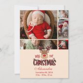 5 Photo Plaid Reindeer Baby First Christmas Feestdagenkaart (Voorkant)