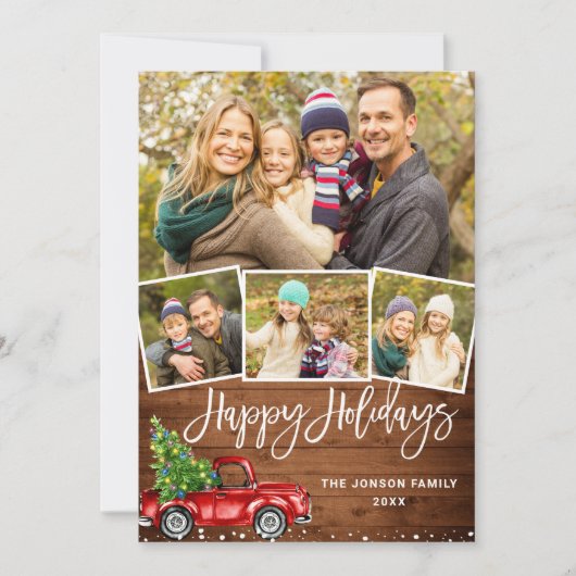 5 PHOTO Retro Kerstmis Rustige Tronkelwagen Feestdagenkaart (Voorkant)