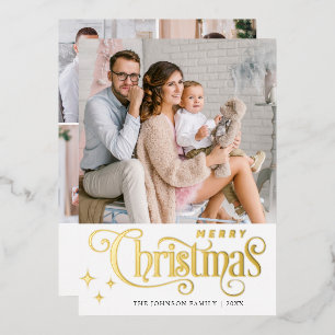5 PHOTO Sparkle Merry kerstgring Gold Folie Feestdagenkaart