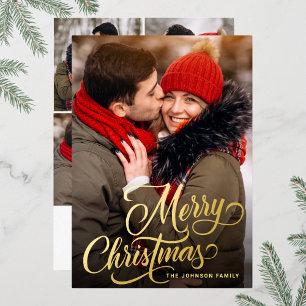 5 PHOTO Sparkle Merry kerstgring Gold Folie Feestdagenkaart