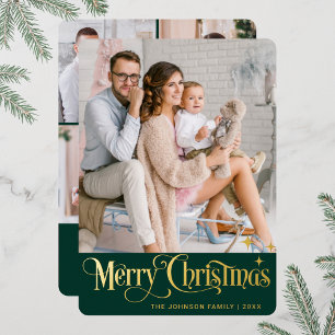 5 PHOTO Sparkle Merry kerstgring Gold Folie Feestdagenkaart