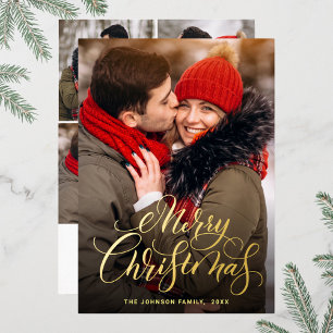 5 PHOTO Sparkle Merry kerstgring Gold Folie Feestdagenkaart