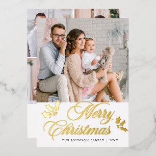 5 PHOTO Sparkle Merry kerstgring Gold Folie Feestdagenkaart