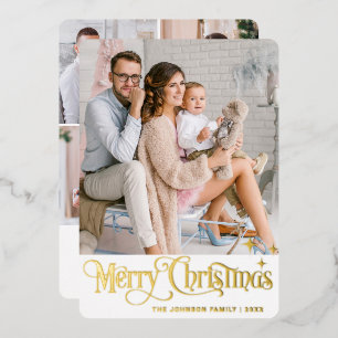 5 PHOTO Sparkle Merry kerstgring Gold Folie Feestdagenkaart
