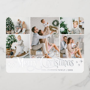 5 PHOTO Sparkle Merry KerstSilver Folie Feestdagenkaart