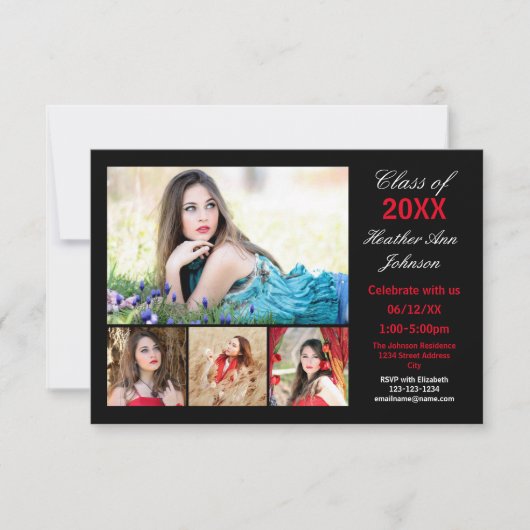 5 Photos Collage - 3x5 Faire-part de graduation (Devant)