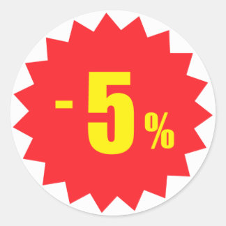 5 procent korting stickers, wit en rood ronde sticker