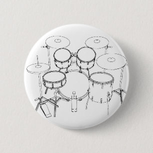 5-puntentrommelkit: zwart-wittekening: ronde button 5,7 cm